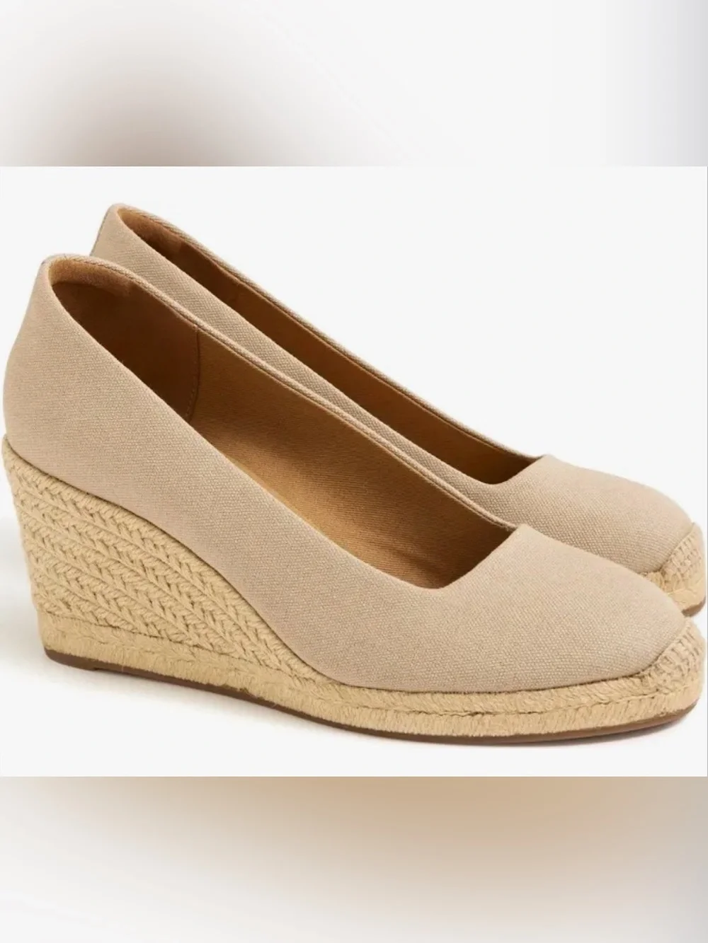NEW J. Crew Womens Canvas Espadrille Wedge Pumps in Beige Color Size 8 Classic